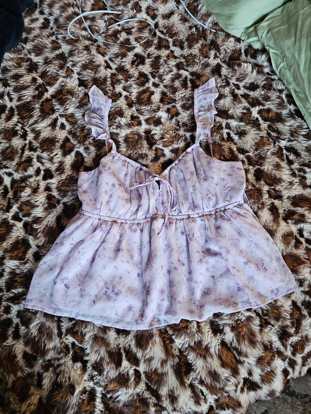 Hollister Light Purple Floral Ruffle Tank Top